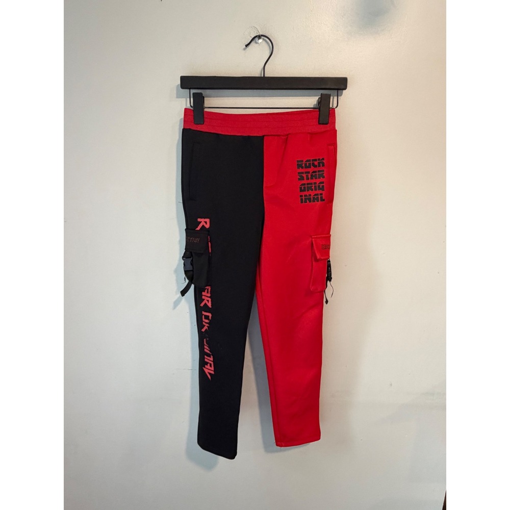 Rockstar Original Boys Red Black Split Cargo Sweatpants Joggers Size 8